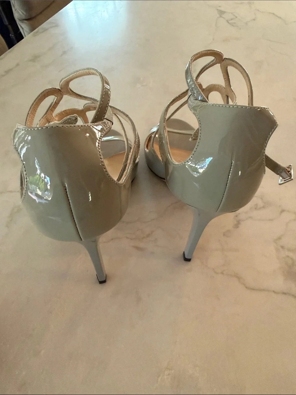 Jimmy Choo Light Grey Patent Leather Strappy Heels